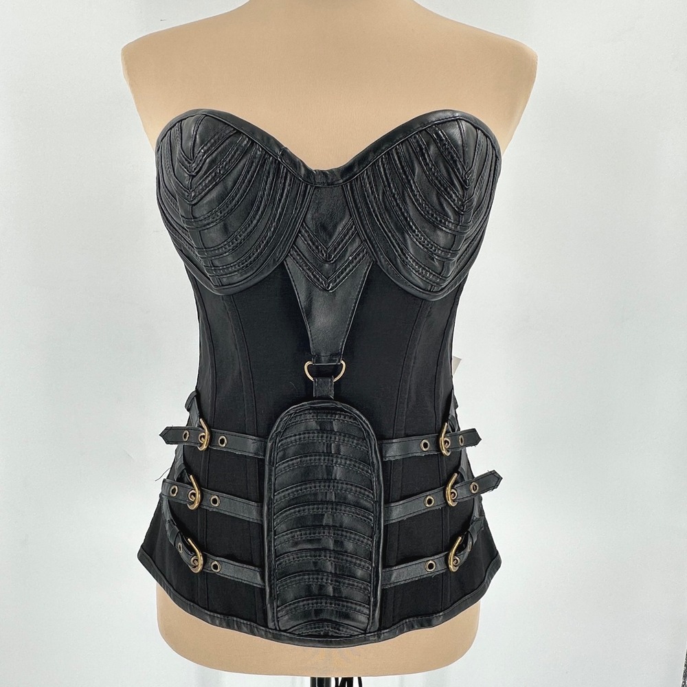 Black Steampunk Faux Leather Buckle Corset Top Size M NWT Costume Cosplay